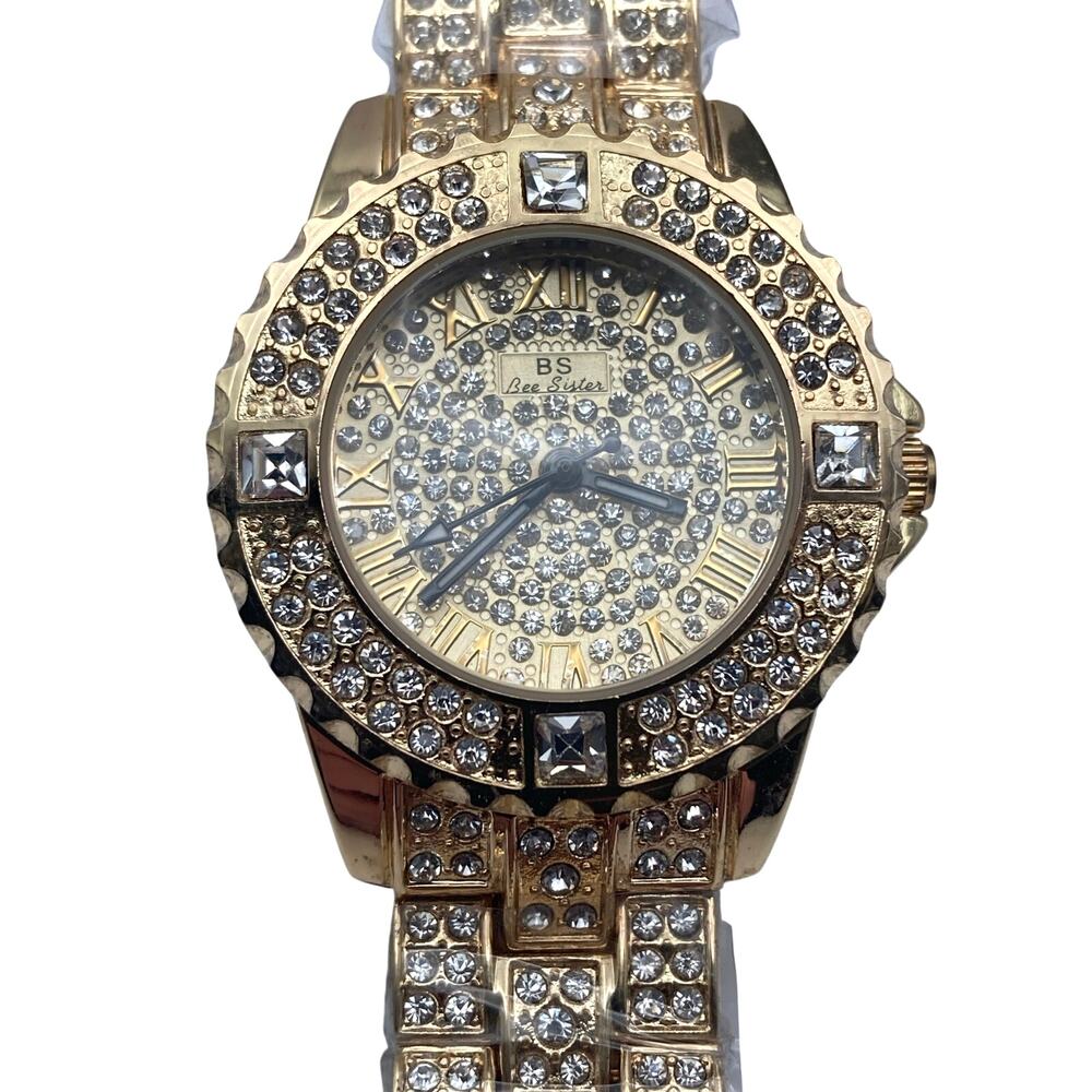 Bee Sister Women's FA08040 Watch 34mm Gold Tones and Iced Out - New Battery